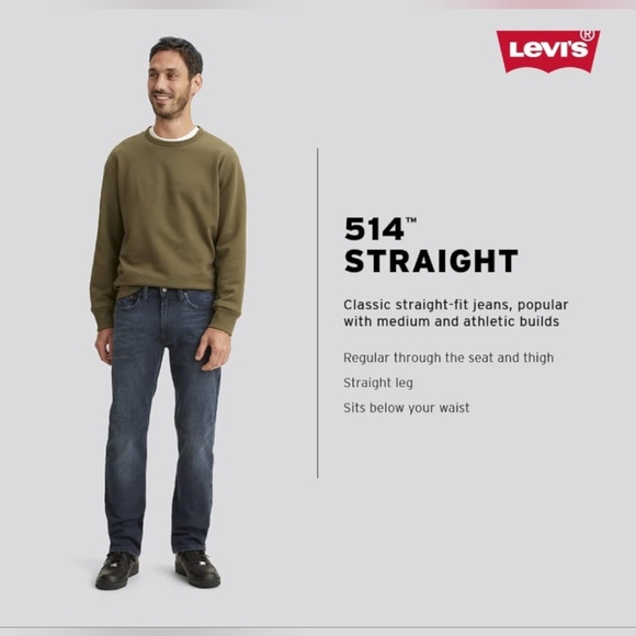 Men's Levi's 514 Straight Fit Cut Jeans 33W x 32L (Worn Midnight)New w/tags - Picture 4 of 5